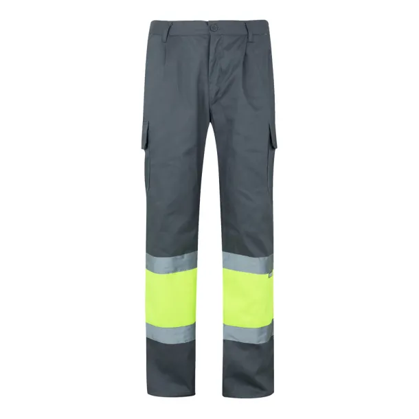 VL ATHENA Two-tone twill trousers (210g/m²), lined, multi-pocket, in cotton (20%) and polyester (80%) Grey Yellow