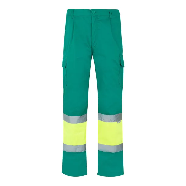 VL ATHENA Two-tone twill trousers (210g/m²), lined, multi-pocket, in cotton (20%) and polyester (80%) Green Yellow