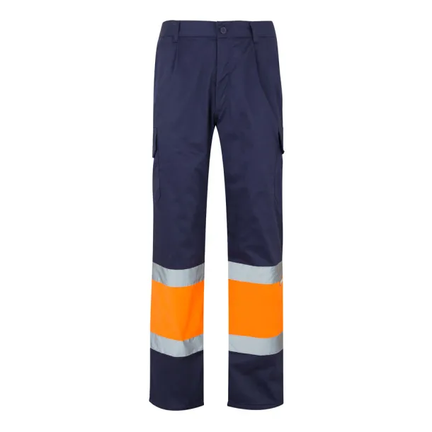 VL ATHENA Two-tone twill trousers (210g/m²), lined, multi-pocket, in cotton (20%) and polyester (80%) Navy Blue Orange