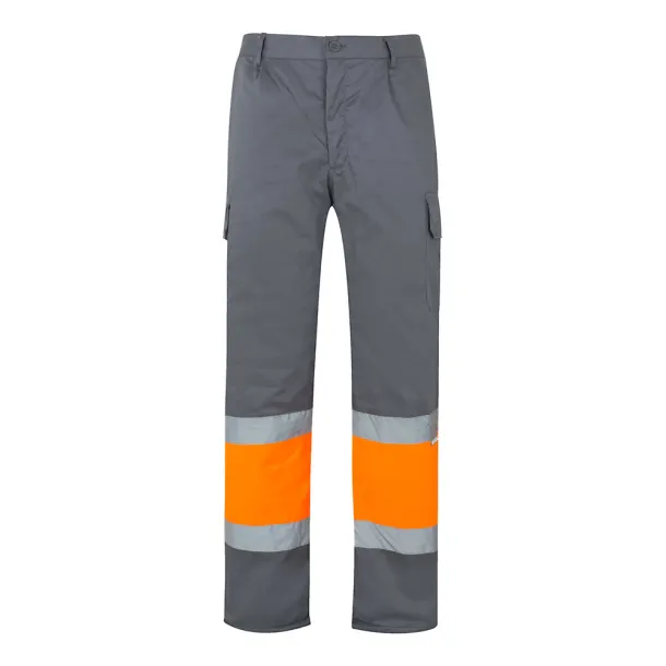 VL ATHENA Two-tone twill trousers (210g/m²), lined, multi-pocket, in cotton (20%) and polyester (80%) Grey Orange