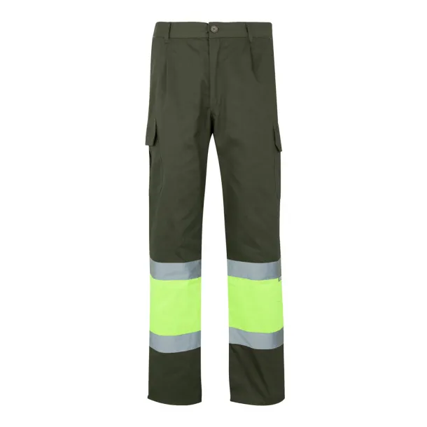 VL ATHENA Two-tone twill trousers (210g/m²), lined, multi-pocket, in cotton (20%) and polyester (80%) Army green Yellow