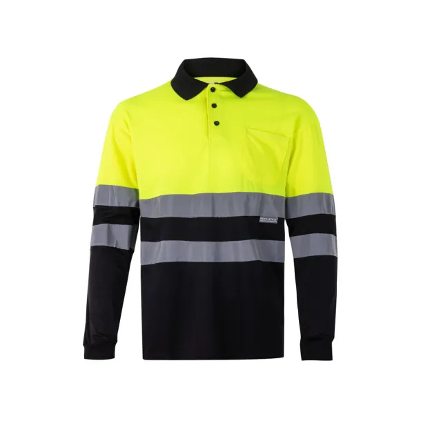VL VULCAN LARGE Two-tone bird-eye polo shirt (160g/m²) with long sleeves, in polyester (100%) Black Yellow