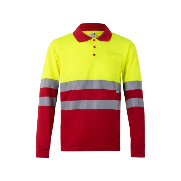 VL VULCAN LARGE Two-tone bird-eye polo shirt (160g/m²) with long sleeves, in polyester (100%) Red Yellow