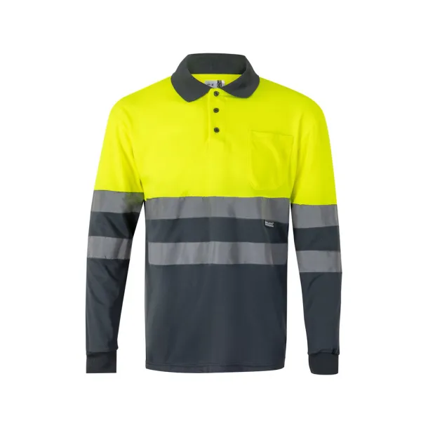 VL VULCAN LARGE Two-tone bird-eye polo shirt (160g/m²) with long sleeves, in polyester (100%) Grey Yellow
