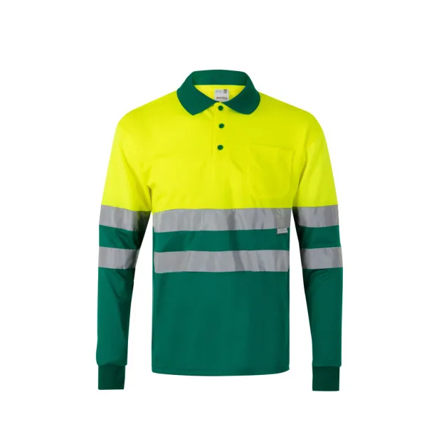 VL VULCAN LARGE Two-tone bird-eye polo shirt (160g/m²) with long sleeves, in polyester (100%) Green Yellow