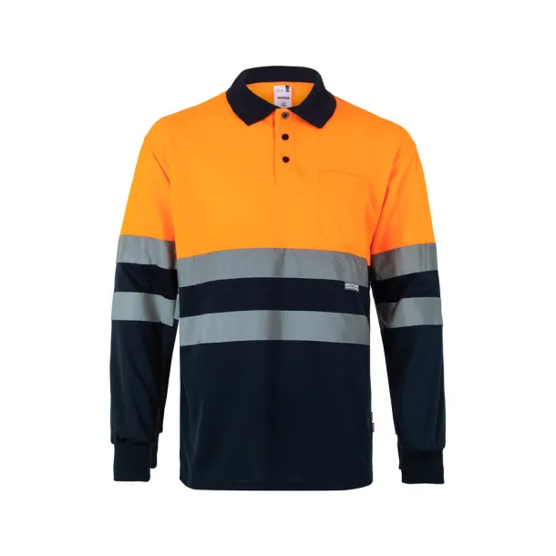 VL VULCAN LARGE Two-tone bird-eye polo shirt (160g/m²) with long sleeves, in polyester (100%) - Beechfield Navy Blue Orange