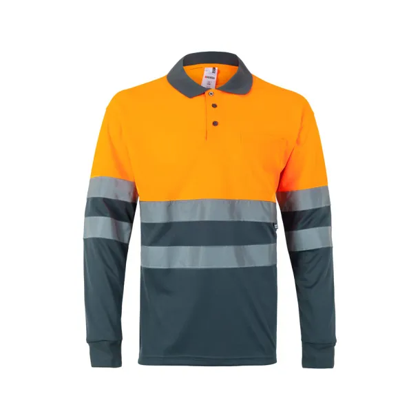 VL VULCAN LARGE Two-tone bird-eye polo shirt (160g/m²) with long sleeves, in polyester (100%) Grey Orange