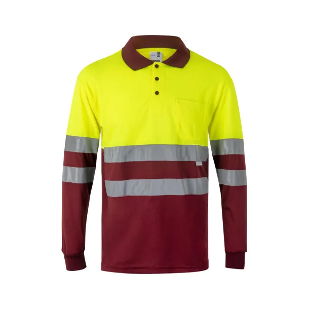 VL VULCAN LARGE Two-tone bird-eye polo shirt (160g/m²) with long sleeves, in polyester (100%) - Beechfield Burgundy Yellow