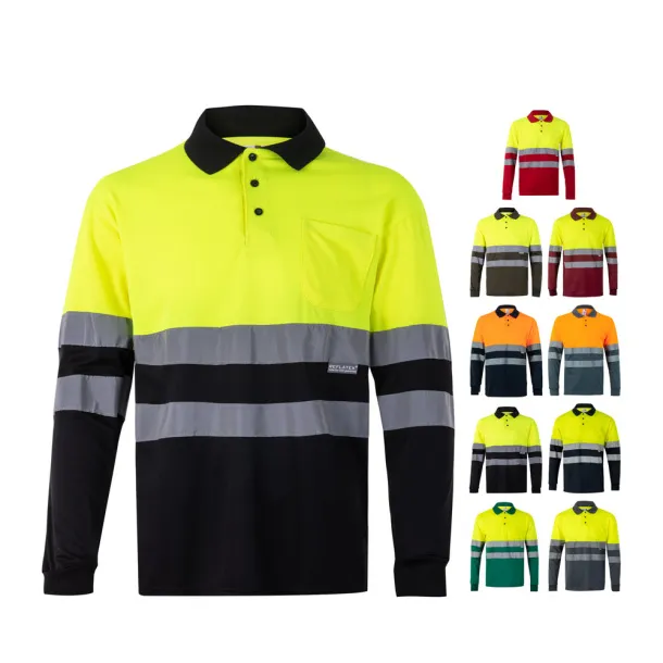 VL VULCAN LARGE Two-tone bird-eye polo shirt (160g/m²) with long sleeves, in polyester (100%) - Beechfield