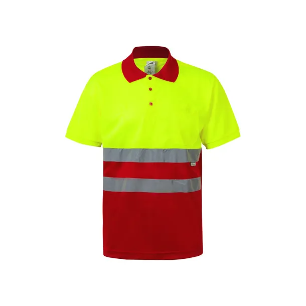 VL CUPID Two-tone bird-eye polo shirt (160g/m²) with short sleeves, in polyester (100%) Red Yellow