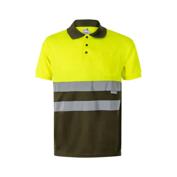 VL CUPID Two-tone bird-eye polo shirt (160g/m²) with short sleeves, in polyester (100%) Army green Yellow