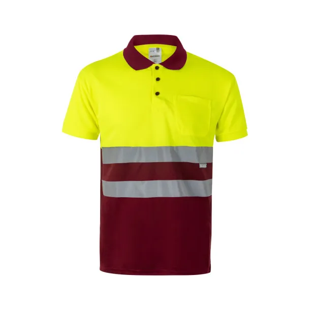 VL CUPID Two-tone bird-eye polo shirt (160g/m²) with short sleeves, in polyester (100%) Burgundy Yellow