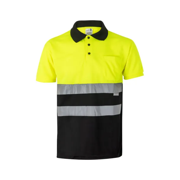 VL CUPID Two-tone bird-eye polo shirt (160g/m²) with short sleeves, in polyester (100%) Black Yellow