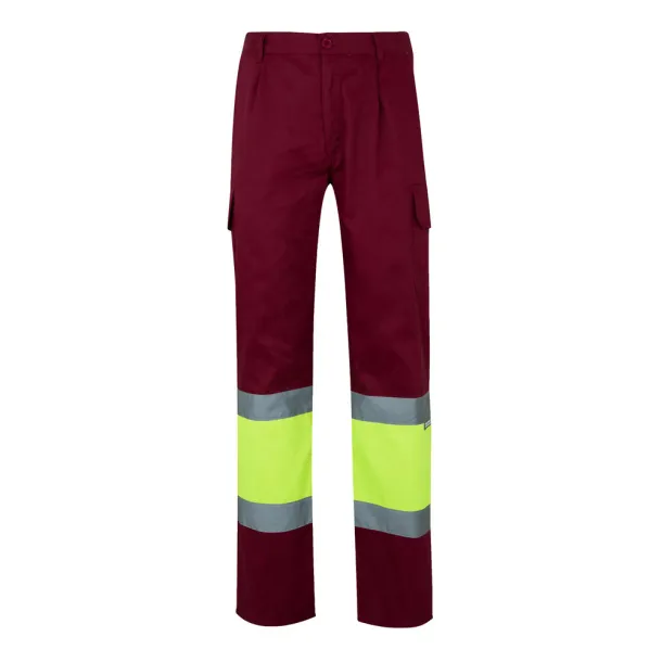 VL POSEIDON Two-tone multi-pocket twill trousers (210g/m²), in cotton (20%) and polyester (80%) Burgundy Yellow