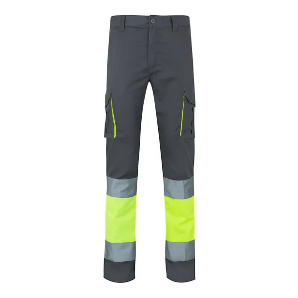 VL ZEUS LARGE Two-tone, multi-pocket stretch trousers (240g/m²), in cotton (46%), EME (38%) and polyester (16%) Grey Yellow