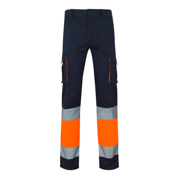 VL ZEUS LARGE Two-tone, multi-pocket stretch trousers (240g/m²), in cotton (46%), EME (38%) and polyester (16%) Navy Blue Orange