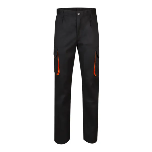 VL HYPNOS Two-tone multi-pocket twill trousers (200g/m²), in cotton (35%) and polyester (65%) Black Orange