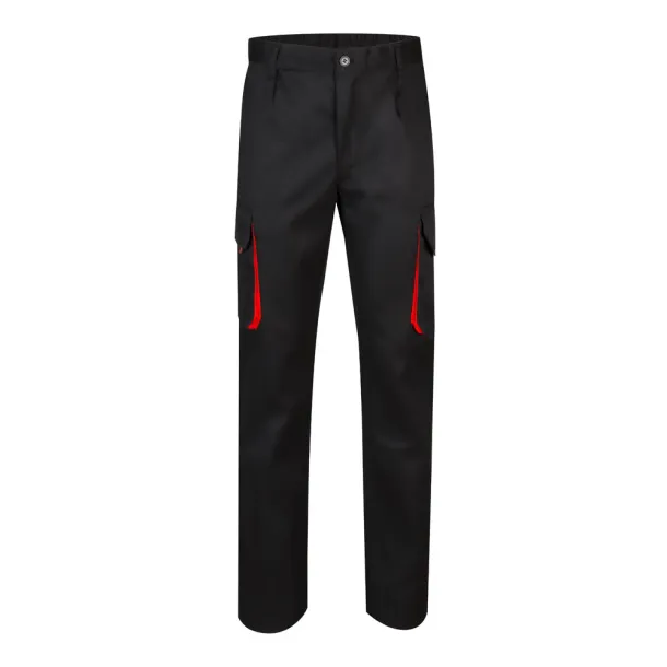 VL HYPNOS Two-tone multi-pocket twill trousers (200g/m²), in cotton (35%) and polyester (65%) Black Red