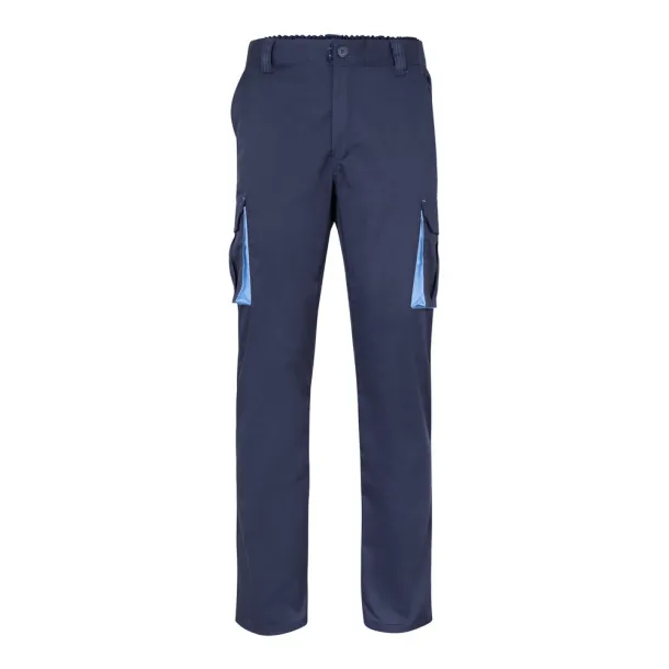 VL HYPNOS Two-tone multi-pocket twill trousers (200g/m²), in cotton (35%) and polyester (65%) Navy Blue Light blue