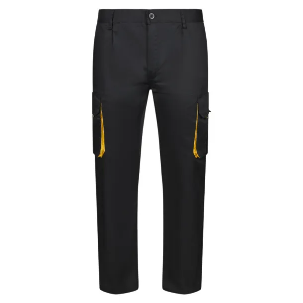 VL HYPNOS Two-tone multi-pocket twill trousers (200g/m²), in cotton (35%) and polyester (65%) Black Yellow