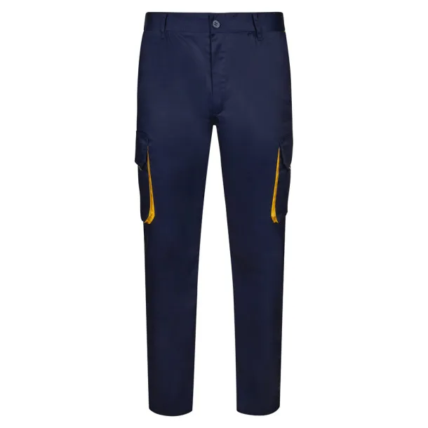 VL HYPNOS Two-tone multi-pocket twill trousers (200g/m²), in cotton (35%) and polyester (65%) Navy Blue Yellow