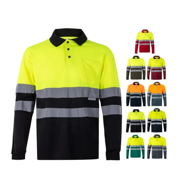 VL VULCAN Two-tone bird-eye polo shirt (160g/m²) with long sleeves, in polyester (100%)