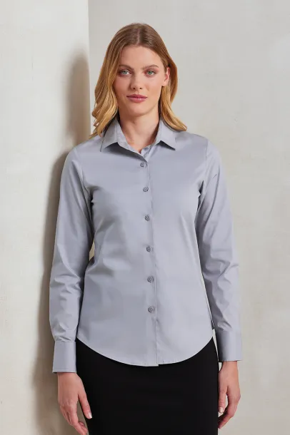  WOMEN'S STRETCH-FIT COTTON POPLIN LONG SLEEVE SHIRT - Premier Silver