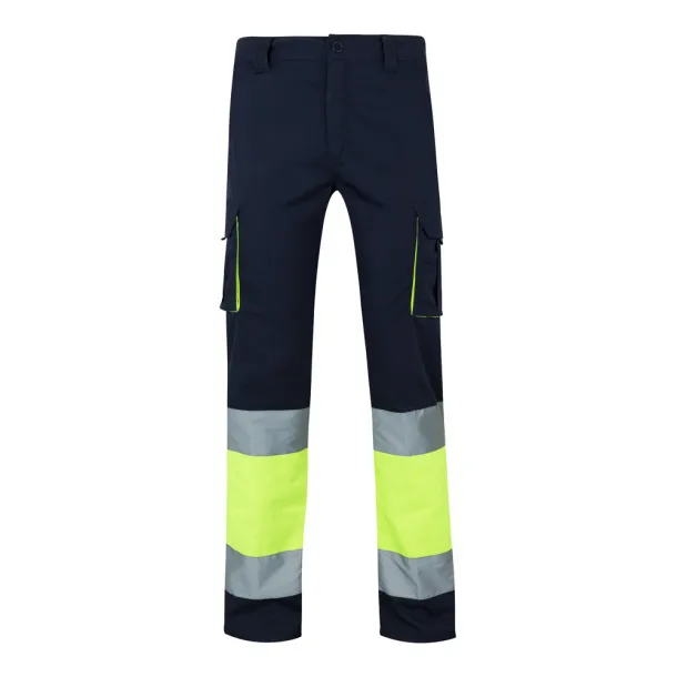 VL ZEUS Two-tone, multi-pocket stretch trousers (240g/m²), in cotton (46%), EME (38%) and polyester (16%) Navy Blue Yellow