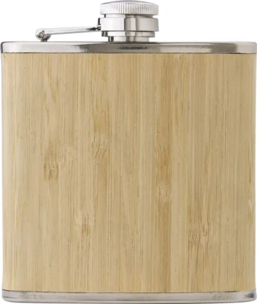 Hayden Stainless steel and bamboo hip flask brown