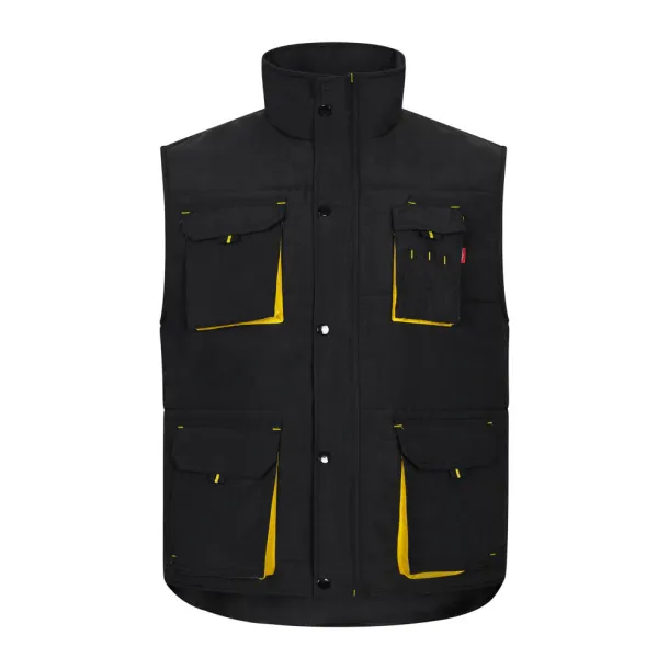 VL NERGAL Padded vest, two-tone, multi-pocket (120g/m²), in polyester (100%) Black Yellow