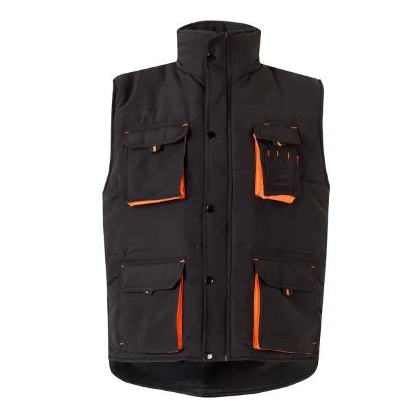 VL NERGAL Padded vest, two-tone, multi-pocket (120g/m²), in polyester (100%) Black Orange