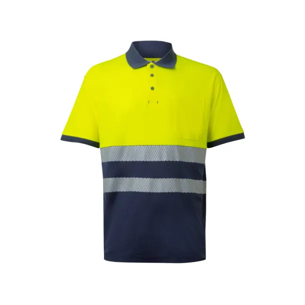 VL ACHELOUS Two-tone piqué polo shirt (150g/m²) with short sleeves, in cotton (55%) and polyester (45%) Navy Blue Yellow