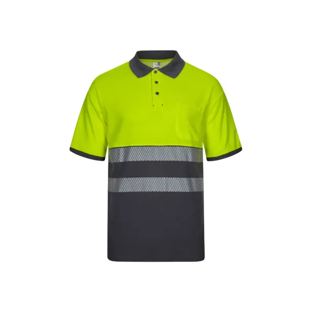 VL ACHELOUS Two-tone piqué polo shirt (150g/m²) with short sleeves, in cotton (55%) and polyester (45%) Grey Yellow