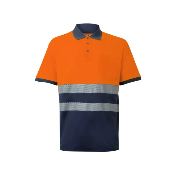 VL ACHELOUS Two-tone piqué polo shirt (150g/m²) with short sleeves, in cotton (55%) and polyester (45%) Navy Blue Orange