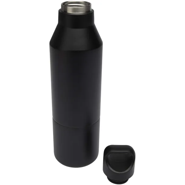 Odessy 600 ml RCS certified recycled stainless steel insulated bottle with 300 ml cup Solid black