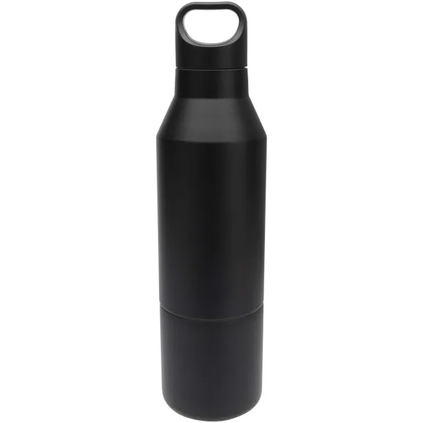 Odessy 600 ml RCS certified recycled stainless steel insulated bottle with 300 ml cup Solid black
