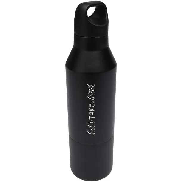 Odessy 600 ml RCS certified recycled stainless steel insulated bottle with 300 ml cup Solid black