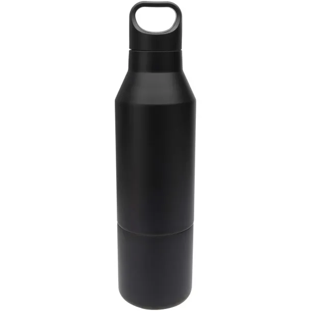 Odessy 600 ml RCS certified recycled stainless steel insulated bottle with 300 ml cup Solid black