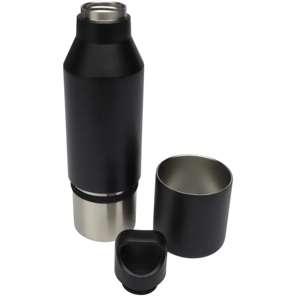 Odessy 600 ml RCS certified recycled stainless steel insulated bottle with 300 ml cup Solid black