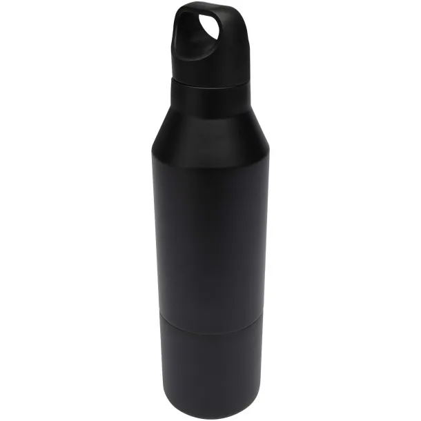 Odessy 600 ml RCS certified recycled stainless steel insulated bottle with 300 ml cup Solid black