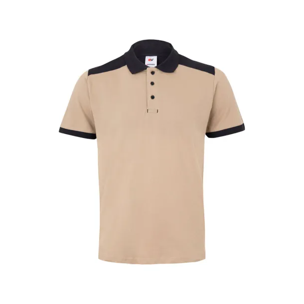 VL VELES Two-tone stretch piqué polo shirt (200g/m²) with short sleeves, in polyester (96%) and elastane (4%) Beige