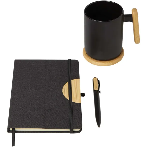 Laura A5 hard cover notebook and ballpoint pen gift set (black ink) Solid black