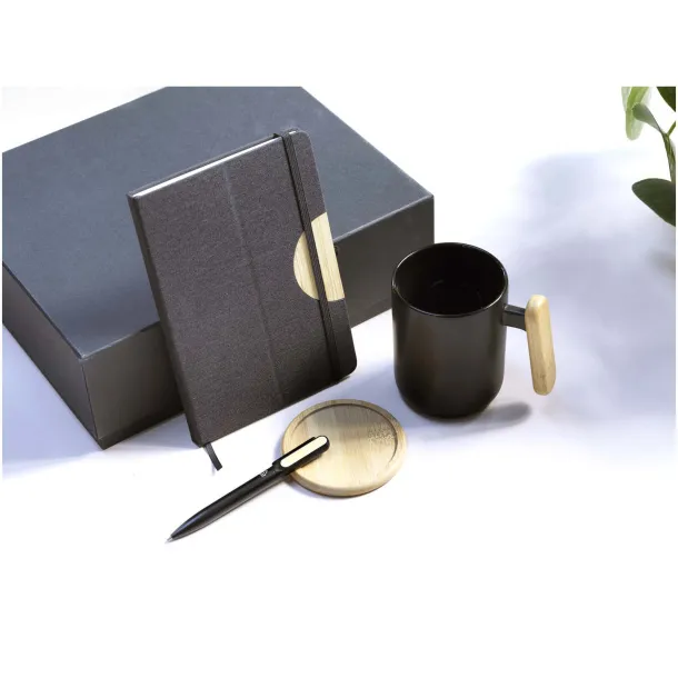 Laura A5 hard cover notebook and ballpoint pen gift set (black ink) Solid black
