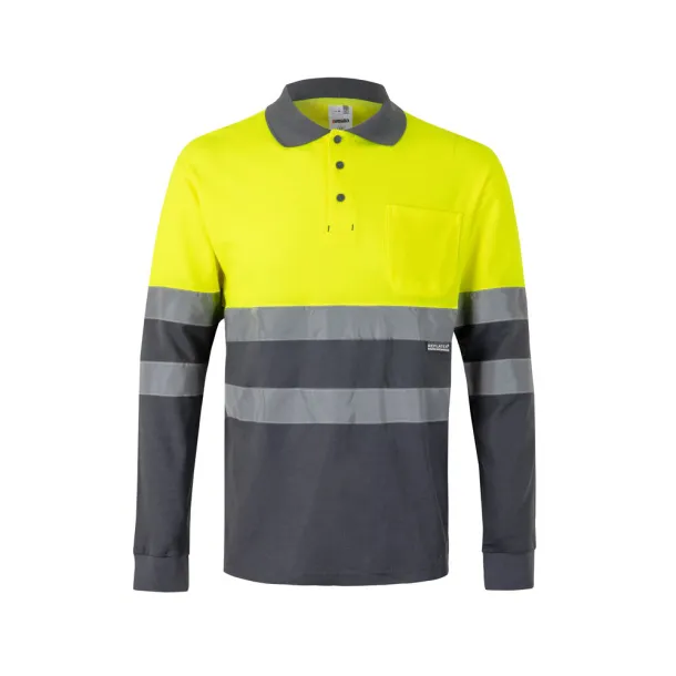 VL PLUTO Two-tone piqué polo shirt (150g/m²) with long sleeves, in cotton (55%) and polyester (45%) Grey Yellow