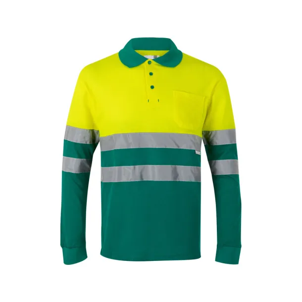 VL PLUTO Two-tone piqué polo shirt (150g/m²) with long sleeves, in cotton (55%) and polyester (45%) Green Yellow