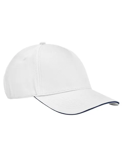 EarthAware® klasična organska pamučna kapa s kontrastnim vrhom - 5 panela - Beechfield Bijela French Navy