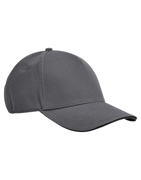 EarthAware® klasična organska pamučna kapa s pet panela i vrhom u stilu sandwich - Beechfield Graphite Grey Crna