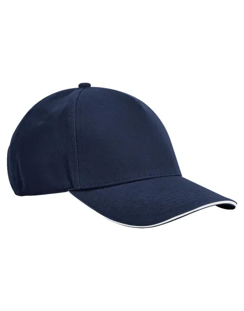 EarthAware® klasična organska pamučna kapa s kontrastnim vrhom - 5 panela - Beechfield French Navy Bijela