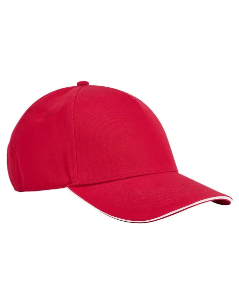 EarthAware® klasična organska pamučna kapa s pet panela i vrhom u stilu sandwich - Beechfield Classic Red Bijela