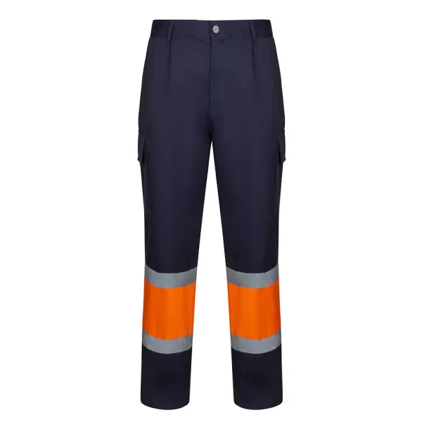 VL ARTEMIS Two-tone trousers, in twill (190g/m²), cotton (20%) and polyester (80%) Navy Blue Orange